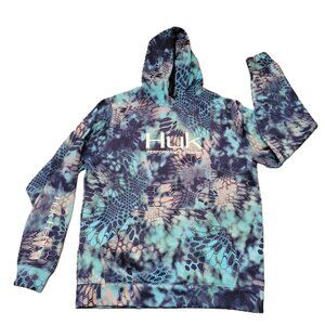 Huk Performance Fishing Lg Hoodie Shirt Blue Camo Long Sleeve UPF Sun Protection